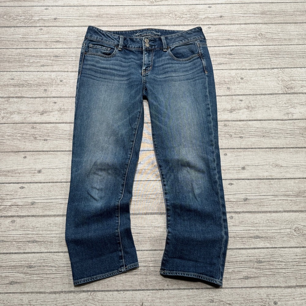 American Eagle Jeans Women's 8 Blue Denim Stretch Straight Leg Slim Whiskered